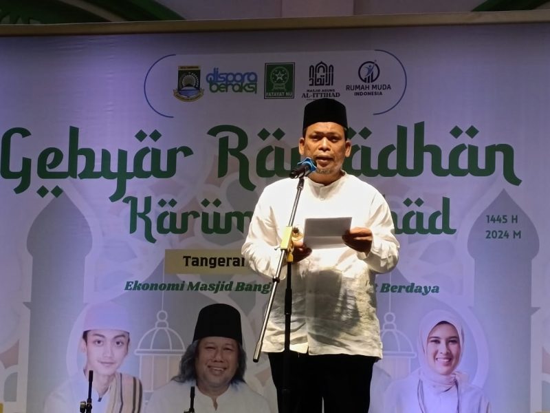 Foto: Pj Wali Kota Tangerang DR. Nurdin Saat Memberikan Sambutan Sekaligus Membuka Acara Gebyar Ramadhan Kariim di Masjid Agung Al Ittihad Kota Tangerang. Sabtu (23/3).