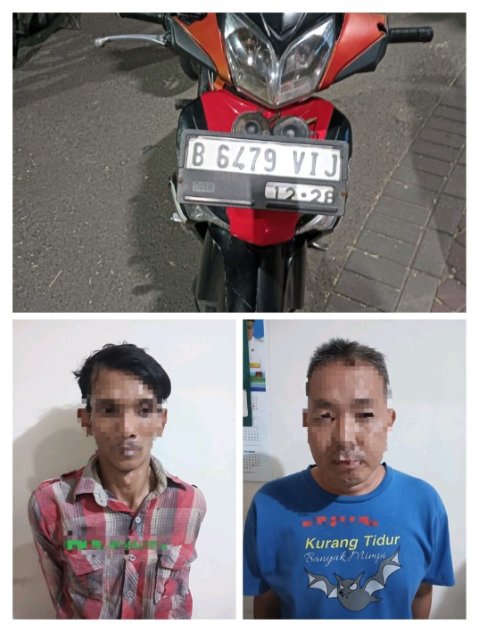 Foto: Dua Tersangka Pelaku Curanmor dan BB Unit Motor Saat Diamankan Polsek Batuceper.