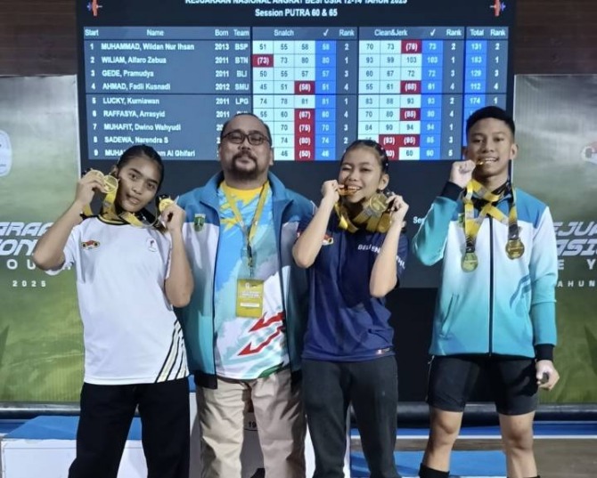 Foto: Para Atlet Angkat Besi Asal Kota Tangerang Berfoto Bersama Usai Terima Medali.