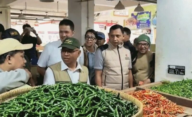 Foto: Deputi Bidang Ketersediaan dan Stabilisasi Pangan Badan Pangan Nasional (Bapanas) RI I Gusti Ketut Astawa selaku Ketua Pelaksana Satgas, didampingi Kaposko Satgas Saber dari Bareskrim Polri Brigjen Pol Zain Dwi Nugroho, Kombes Pol Yolanda Evalyn Sebayang, serta Kepala Dinas Ketahanan Pangan Provinsi Banten Nasir Saat Sidak di Pasar Kota Tangerang.