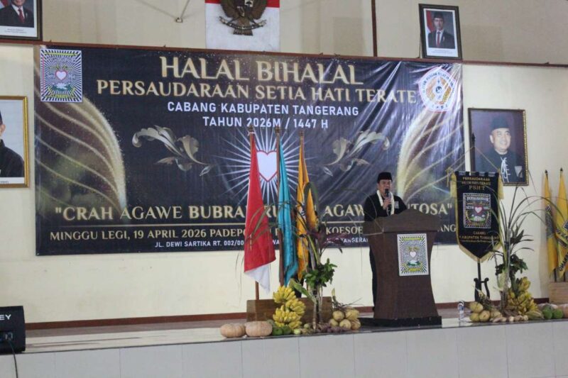 Foto: Sambutan Bupati Tangerang, Drs. H.M. Mayshal Rasid Saat Menghadiri Acara Halal Bihalal PSHT Cabang Kabupaten Tangerang di Padepokan Lebak Wangi.