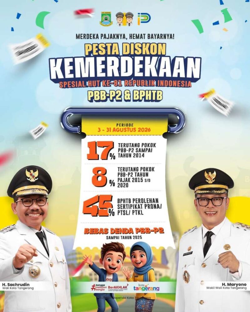 Foto: Pemplet Pengumuman Potongan Bayar Pajak 45 Persen Untuk Masyarakat Kota Tangerang. 