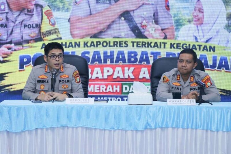 Kapolres Metro Tangerang Kota, Kombes Pol Herbin Sianipar Bersama Wakapolres AKBP Fiki N Ardiansyah Saat Memberikan Arahan Kepada 108 Bhabinkamtibmas Untuk Siap Menjadi Bapak Asuh Bagi Para Pelajar di Kota Tangerang.